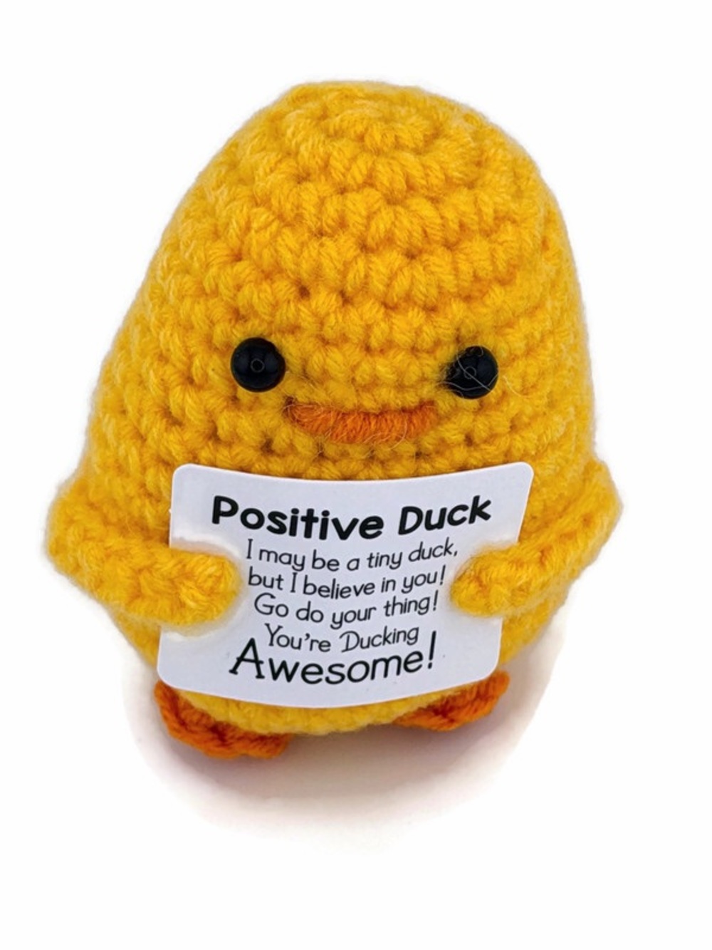 Yellow Crochet Positive Duck Plush with Inspirational Note